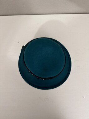 Asdaro Teal Wool Cloche Hat Black Band Rhinestone NEW